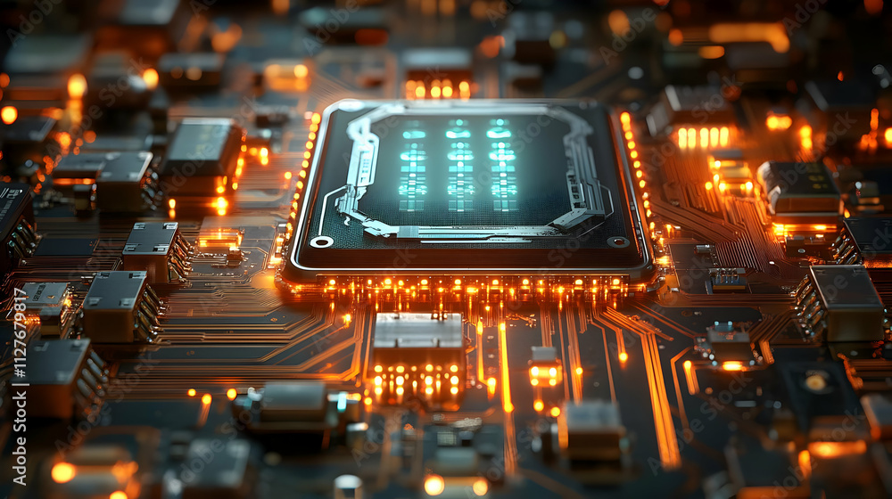 Poster exploring advanced computer chip technology: design, function, and future