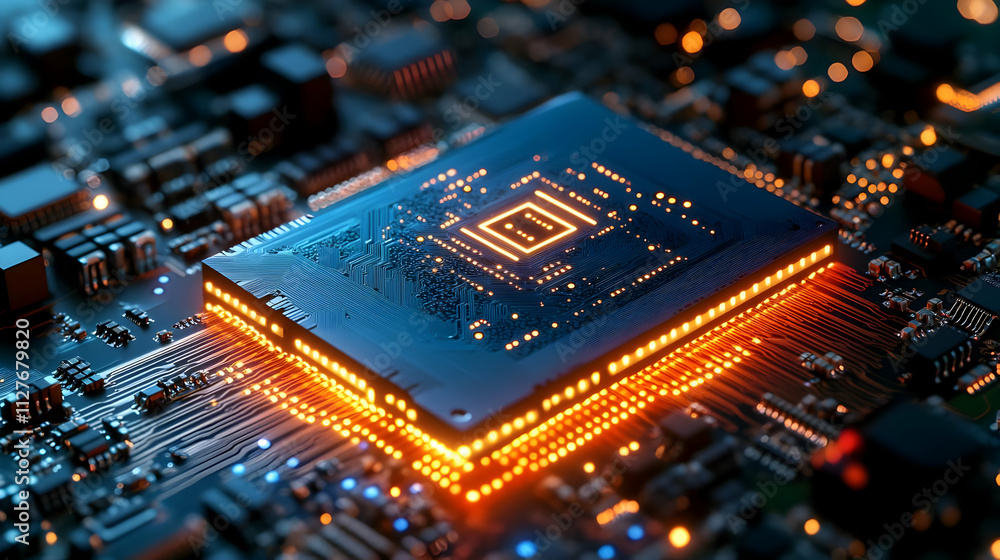 Poster exploring advanced microchip circuits: design, function, and innovation in semiconductor technology