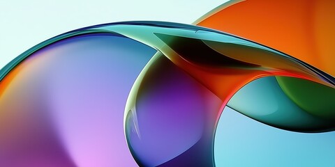 Dynamic glowing shapes with transparent textures in vibrant orange, blue, and purple colors