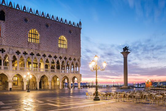 Dawn over San Marco square and Doge's palace, Venice, Italy