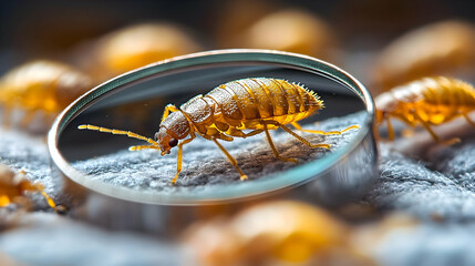 Magnified Bed Bugs: Close-Up View of Pests on Fabric