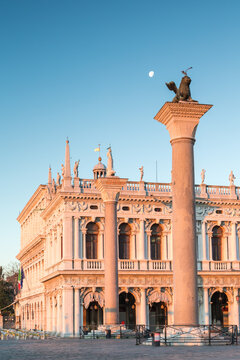 St Mark's lion column at sunset, Venice, italy