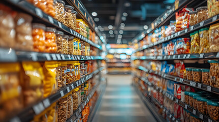 Fototapeta premium Grocery Store Aisles: Snacks, Food & More Aisle Views