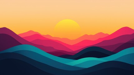 Vibrant Sunset Over Abstract Mountain Landscape in Vivid Colors