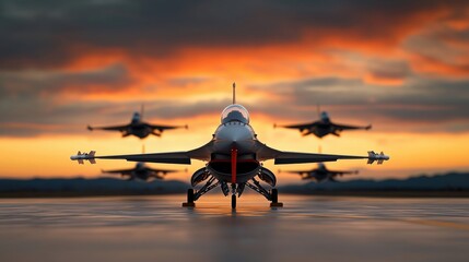 Fototapeta premium Fighter Jet Parked for Refueling at Sunset