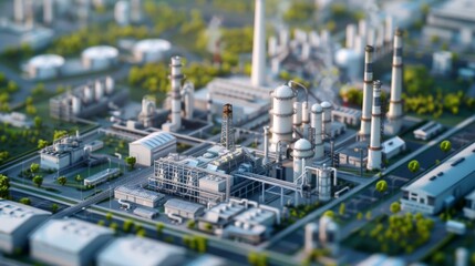 Industrial plant with smoke stacks, symbolizing carbon capture and emissions reduction.