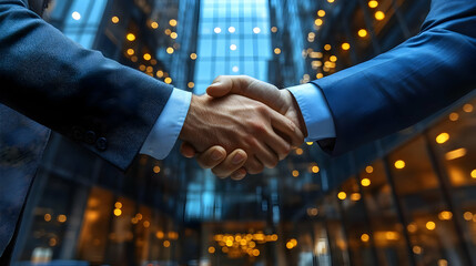Business Deal: Handshake, Partnership, Success, Agreement, Collaboration, Cityscape, Growth