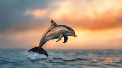 Gentle Dolphin Swimming Near Ocean Surface