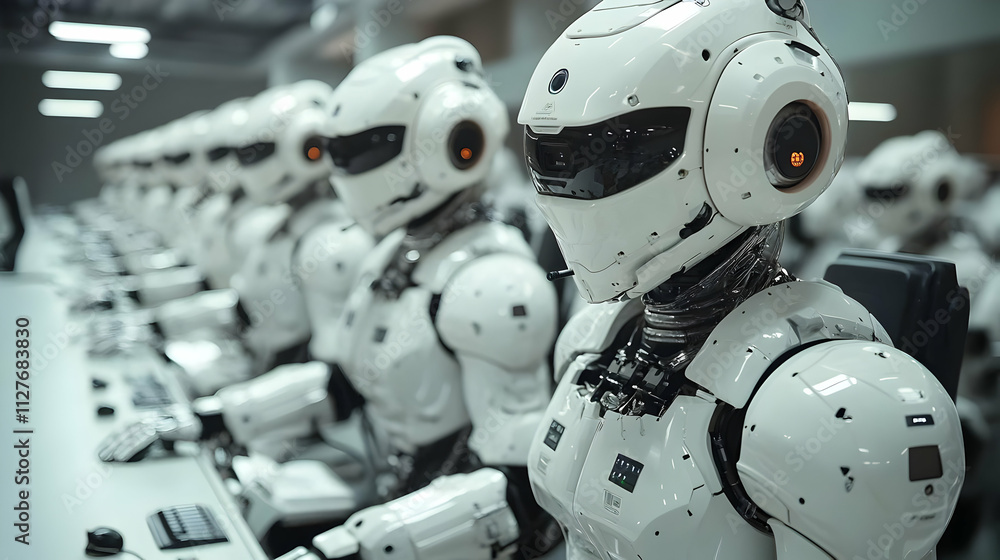 Poster robots working: future of automation, ai and efficiency in industries