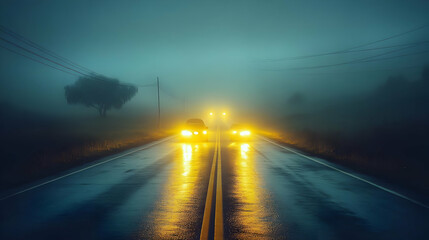 Night Drive: Foggy Road, Headlights Gleam, Mystery Unveiled