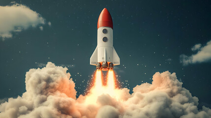 Rocket Launches Through Clouds to Space