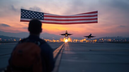 Large USA Flag Displayed at Military Airbase