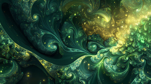Evergreen beauty of an emerald eon matrix, matrix-like formations in shades of green, timeless and sophisticated abstract technological background. Eon. Illustration