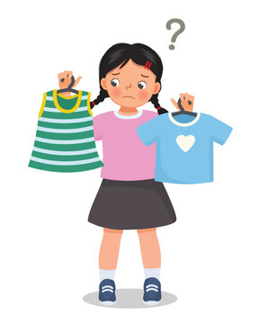 girl choosing clothes, confused expression clip art preview