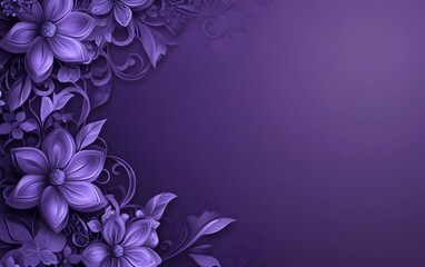 Violet purple background with lace-inspired floral patterns on the left side, creating an elegant and sophisticated design for a banner or poster template,


