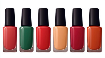 Obraz premium Colorful Nail Polish Bottles in a Row on White Background