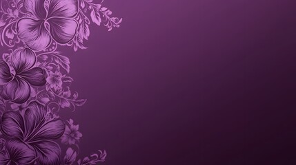 Violet purple background with lace-inspired floral patterns on the left side, creating an elegant and sophisticated design for a banner or poster template,


