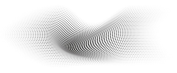 Fototapeta premium Background Flowing Wave Dot Halftone Pattern: Curve Gradient Shape on Transparent Background. Suitable for AI, Tech, Network, Digital, Science, and Technology Themes.