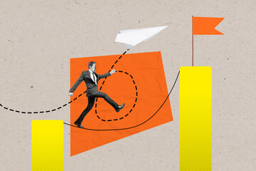 Businessmen walking on the rope to climb up higher charts on a colored background