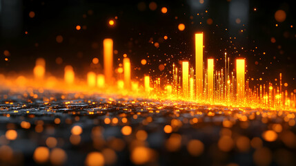 Fototapeta premium Data Visualization: Abstract Glowing Bars Rise Dynamically in Dark Space