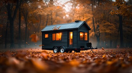 Obraz premium Cozy Tiny House Among Autumn Leaves