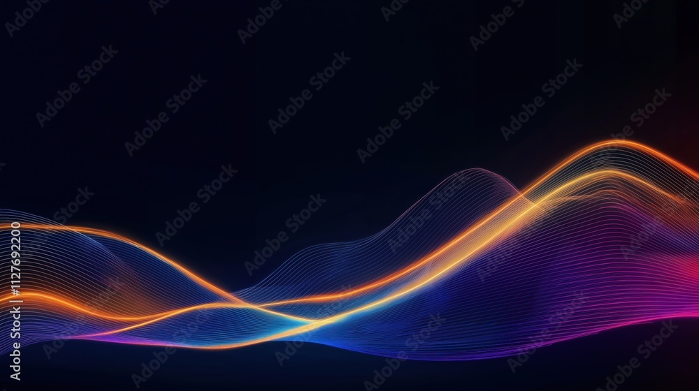 Poster abstract illustration of flowing energy waves. dynamic lines create sense of motion, light. colorful