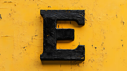 A textured black letter e on a bright yellow background, designed in bold typography. Eon. Illustration