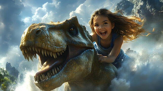 Girl Rides Dinosaur: Prehistoric Adventure Thrills!