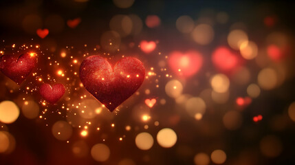 Sparkle Hearts: Romantic Love, Glowing Affection, Valentine's Day, Red Hearts, Shimmering Lights,  Bokeh Background, Celebration, Passion, Romance, Affection