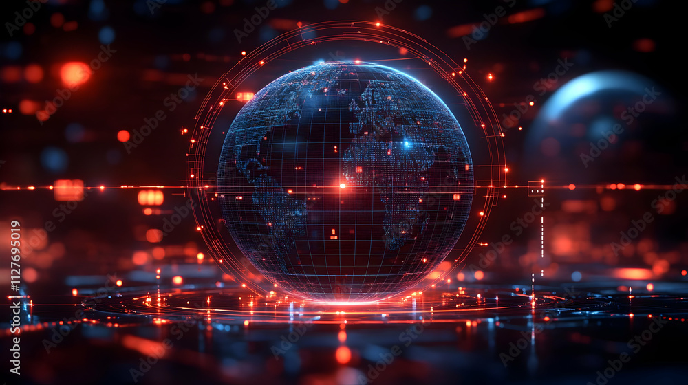 Aufkleber global network: data flows across continents digitally, illuminating world's interconnectivity