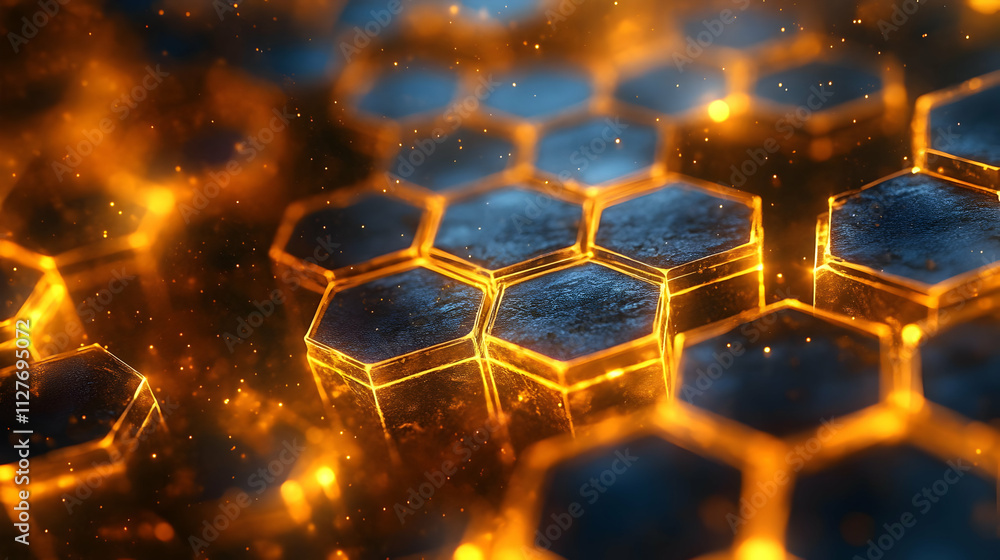 Poster glowing hexagon network: abstract 3d structure