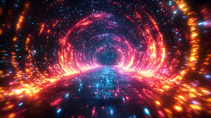 Obraz premium Vibrant Light Tunnel: Cosmic Rays Dance Through a Starry Vortex