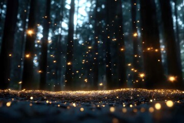This image showcases mystical illuminations on a tranquil forest floor, where soft glowing lights create a serene space, evoking a sense of wonder and contemplation in nature.