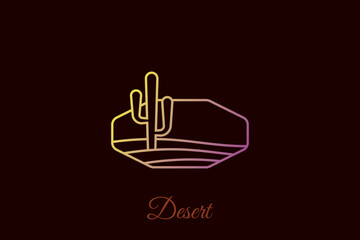 Fototapeta premium Minimalist desert logo with cactus, desert line logo design, sunset, sunrise, landscape, gradation