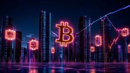 Bitcoin Cityscape Neon Lights