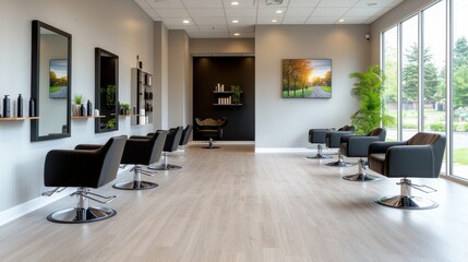 Fototapeta premium Modern Hair Studio with Monochromatic Palette