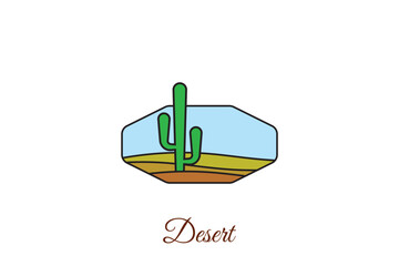 Minimalist desert logo with cactus, abstract desert logo design, sunset, sunrise, landscape.