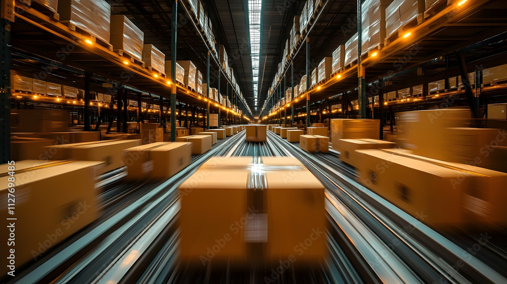 Aufkleber fast warehouse logistics: automated package sorting system in action