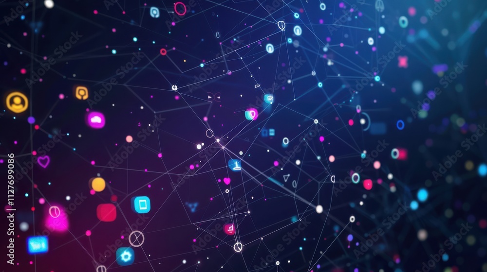 Aufkleber abstract network of connected digital icons and data