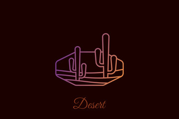 Naklejka premium Minimalist desert logo with cactus, desert line logo design, sunset, sunrise, landscape, gradation