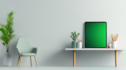 Fototapeta premium Minimalist Tablet Display with Green Screen