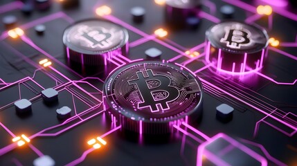 Fototapeta premium Bitcoin Cryptocurrency Digital Coin Circuit