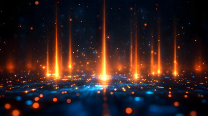 Fototapeta premium Digital Rays Illuminate Futuristic Circuitry, Abstract Technology Background