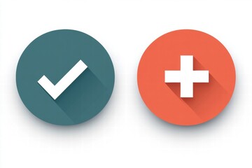 Obraz premium Check Mark and Plus Sign Icons in Circles