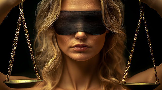Blindfolded Woman Holds Scales of Justice; Impartial Judgment