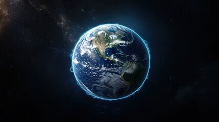 Obraz premium Planet earth rotating in space with futuristic digital grid, global network concept