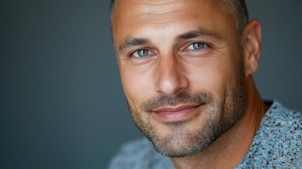 Fototapeta premium Close-Up Portrait of a Smiling Man with Short Hair