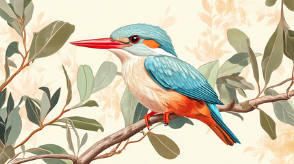Grey headed kingfisher halcyon leucocephala perched in tree from high angle. halcyon. illustration. Halcyon. Illustration
