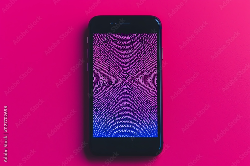 Poster a smartphone displaying a vibrant gradient pattern on a pink background.
