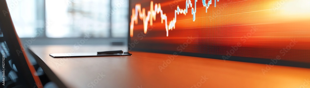 Poster a close-up view of a computer screen displaying vibrant financial data trends.